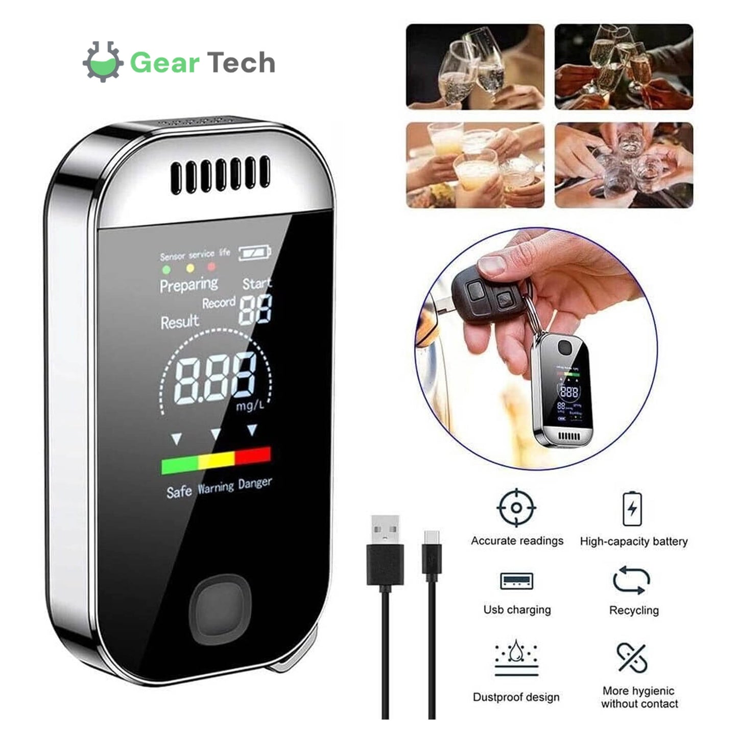 Professional Breathalyzer Alcohol Meter | High-Precision, Contactless Design & Ideal for Home, Camping, or Safe Driving