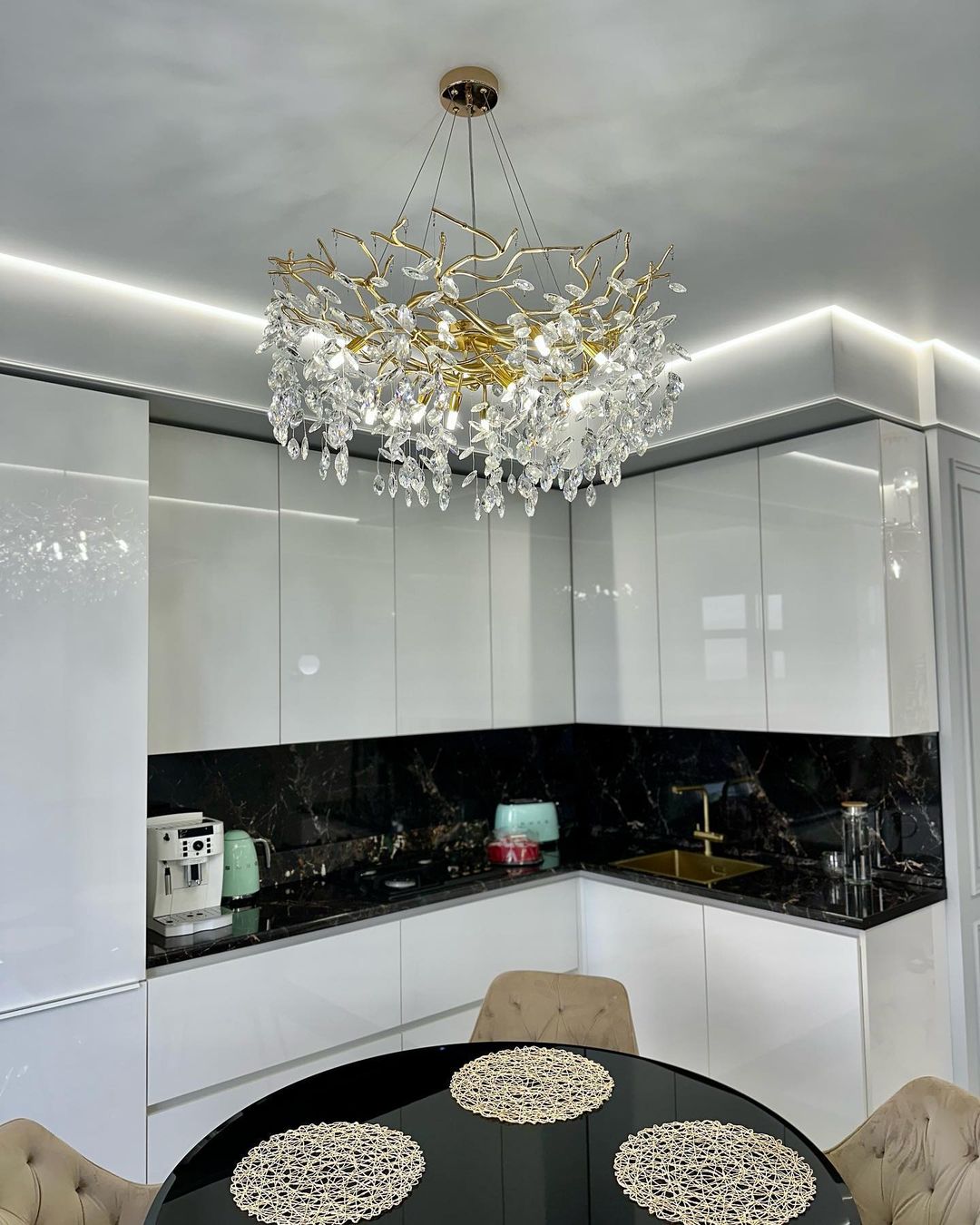 French Style Crystal Chandelier with Branch Design for Living Room & Dining Room Lighting