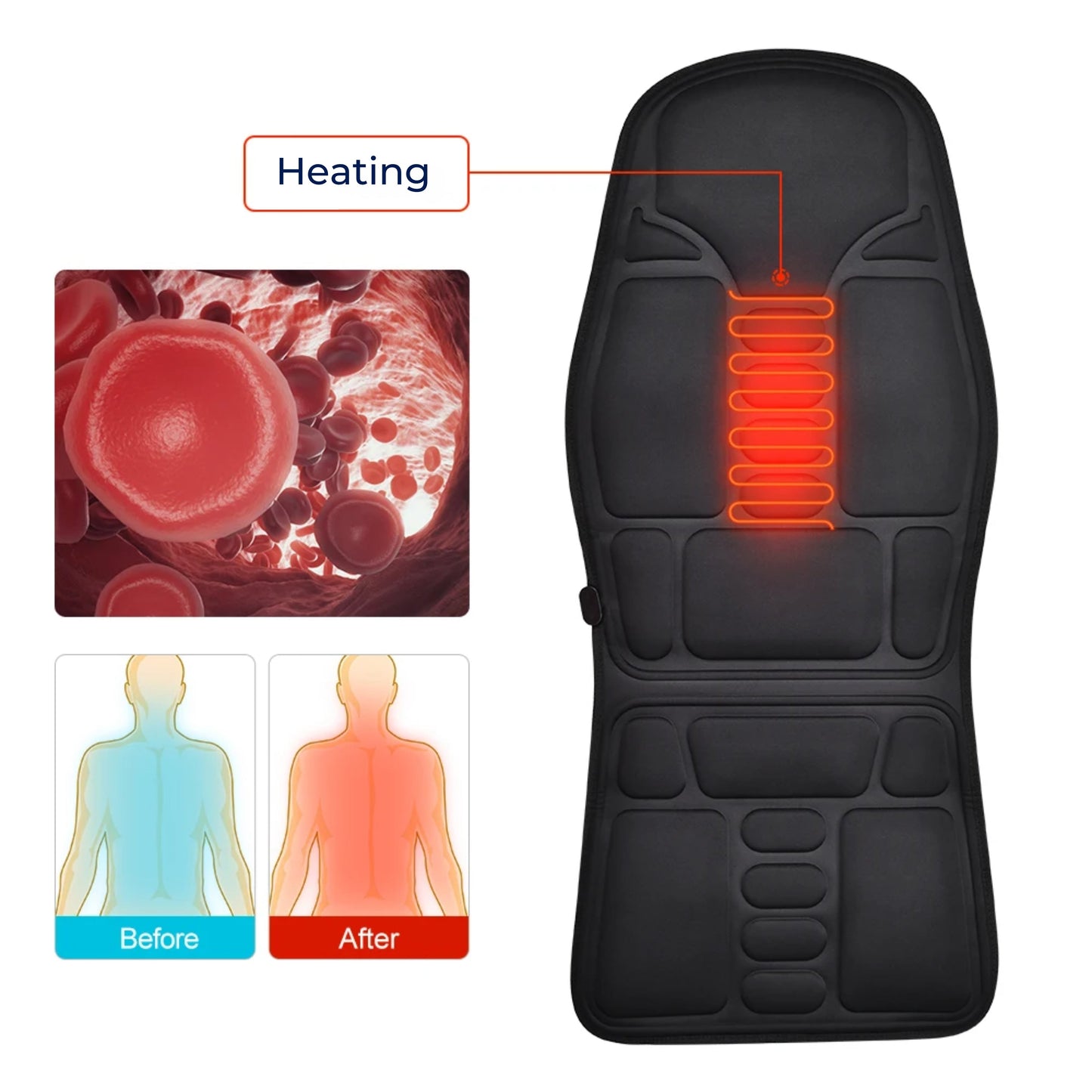 Massage Chair Pad | Heated Vibration Cushion with Adjustable Lumbar Support for Home, Office & Car Use