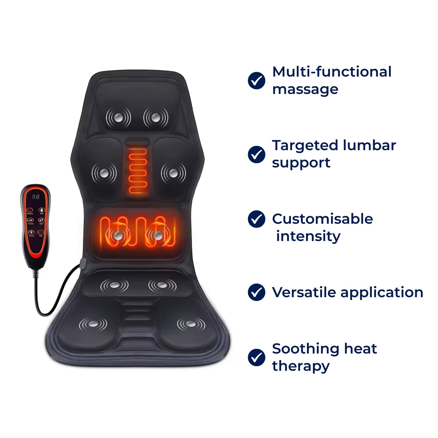 Massage Chair Pad | Heated Vibration Cushion with Adjustable Lumbar Support for Home, Office & Car Use