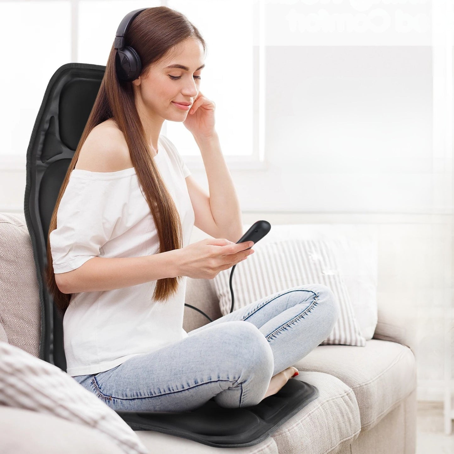 Massage Chair Pad | Heated Vibration Cushion with Adjustable Lumbar Support for Home, Office & Car Use