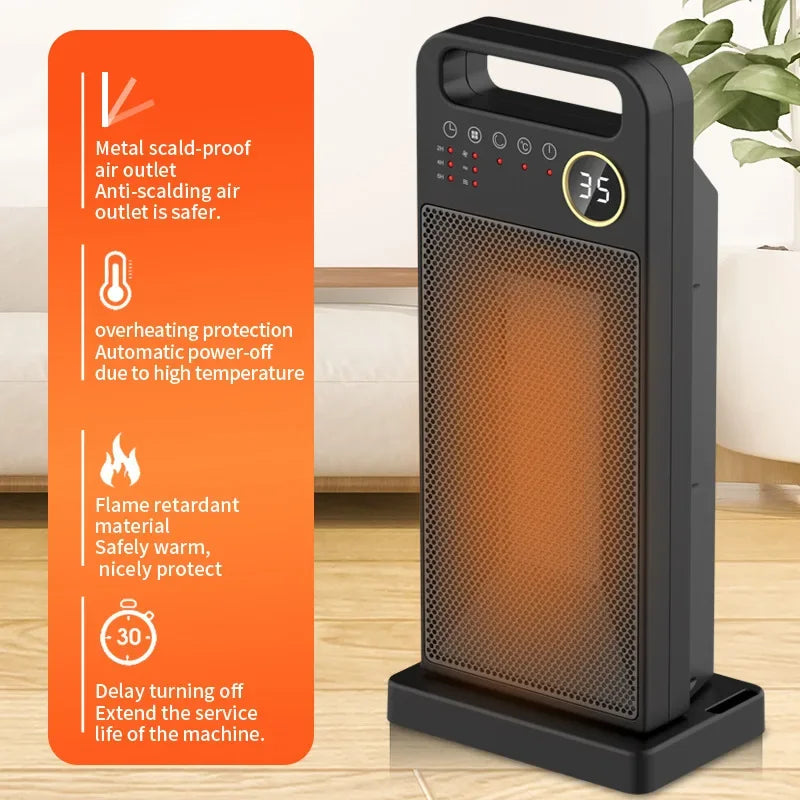 2000W Electric Room Heater | Remote Control, Touch Screen & Vertical 120° Oscillation for Home Use