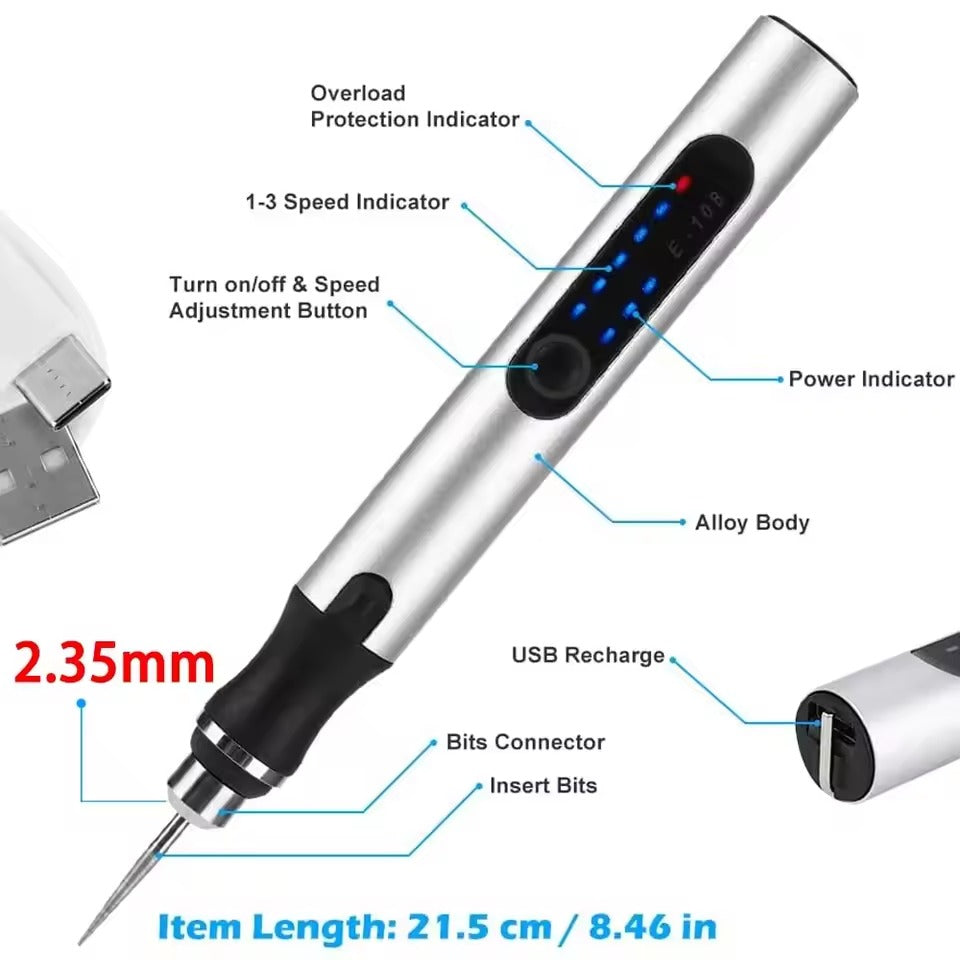 Cordless Electric Engraving Pen | Adjustable Speed Up to 15,000 RPM for Wood, Glass, and Metal Projects