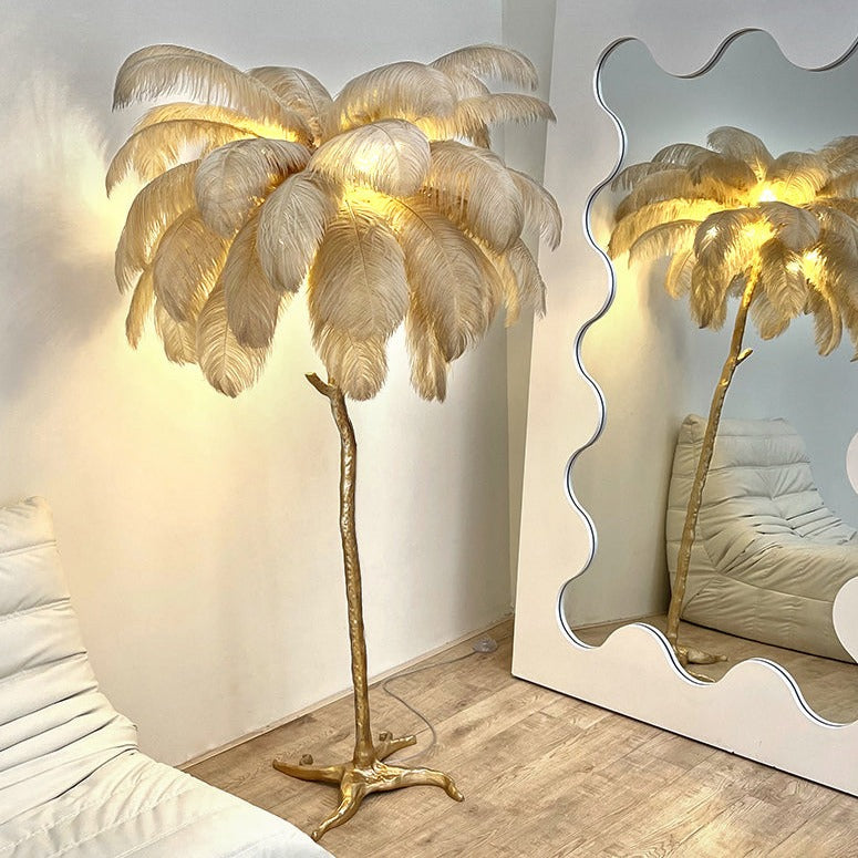 LED Ostrich Feather Floor Lamp - Adjustable Height with Soft Lighting for Living Room & Bedroom Decor