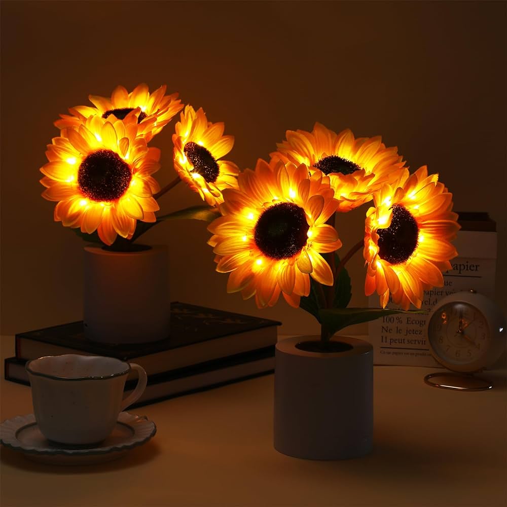 LED Sunflower Table Lamp - Decorative Lighting Fixture for Home Decor & Nightstand Use