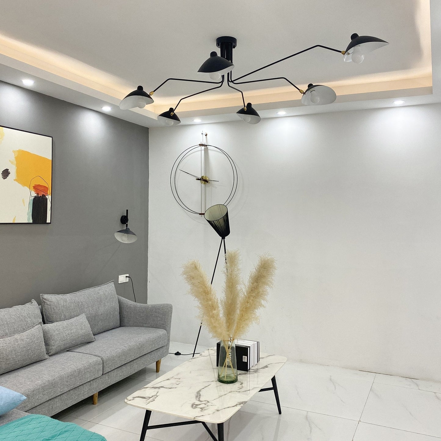 LED Ceiling Light Fixture - Serge Mouille Style - Adjustable Arm Design for Living Room & Modern Spaces