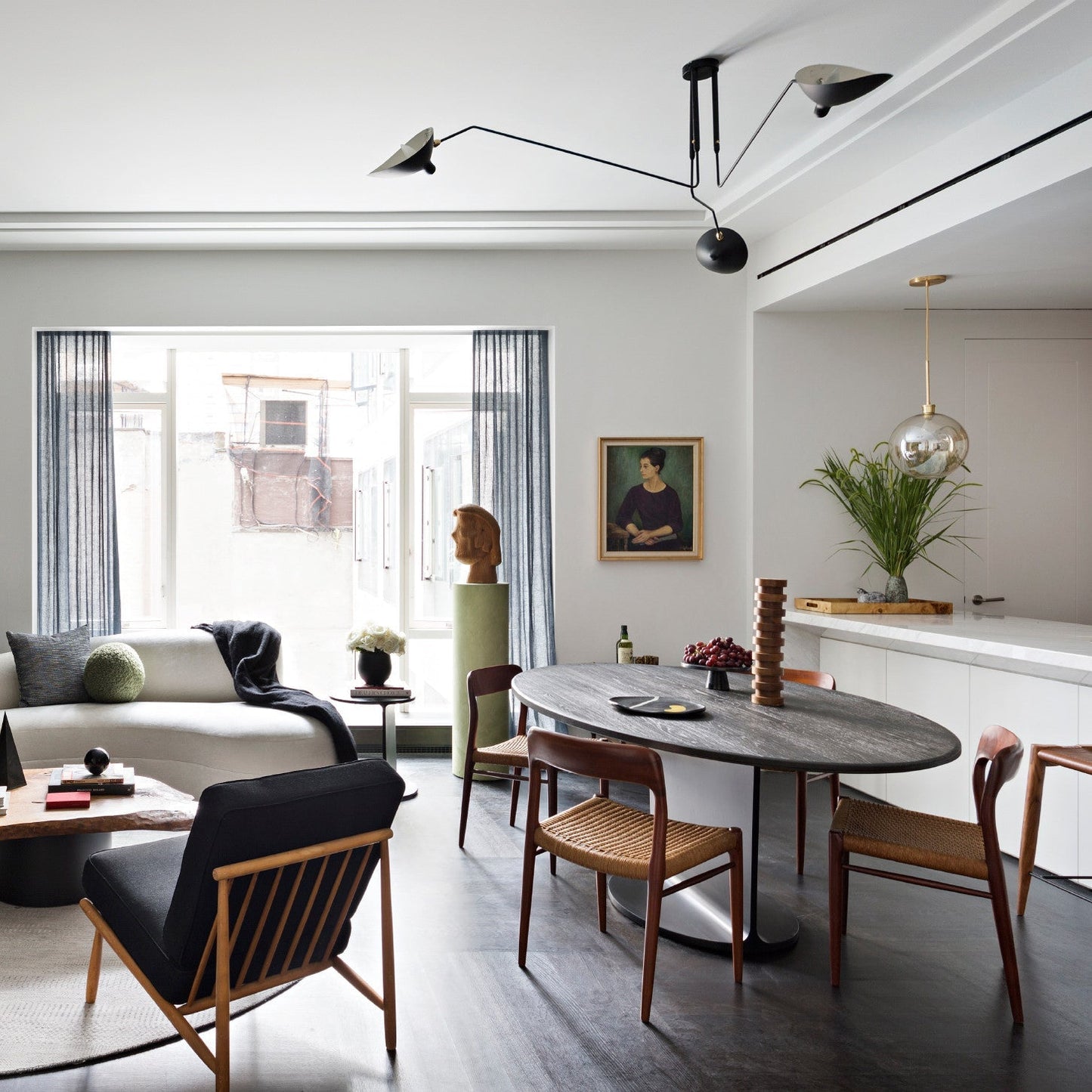 LED Ceiling Light Fixture - Serge Mouille Style - Adjustable Arm Design for Living Room & Modern Spaces