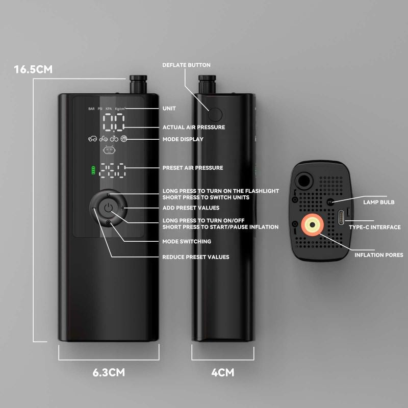 Portable Air Pump | Tire Inflator Portable 120 PSI, USB-C Rechargeable & Ideal for Cars, Bikes, Sports Balls & Emergencies