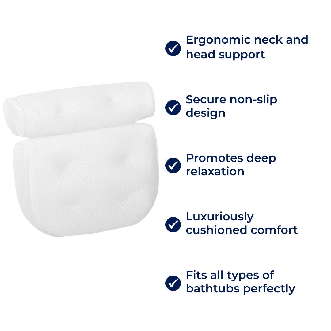 SoakUp Bath Pillows UK – Neck & Head Support Cushion – Non-Slip – Soft & Comfortable – Fits All Bathtubs – Enhances Relaxation