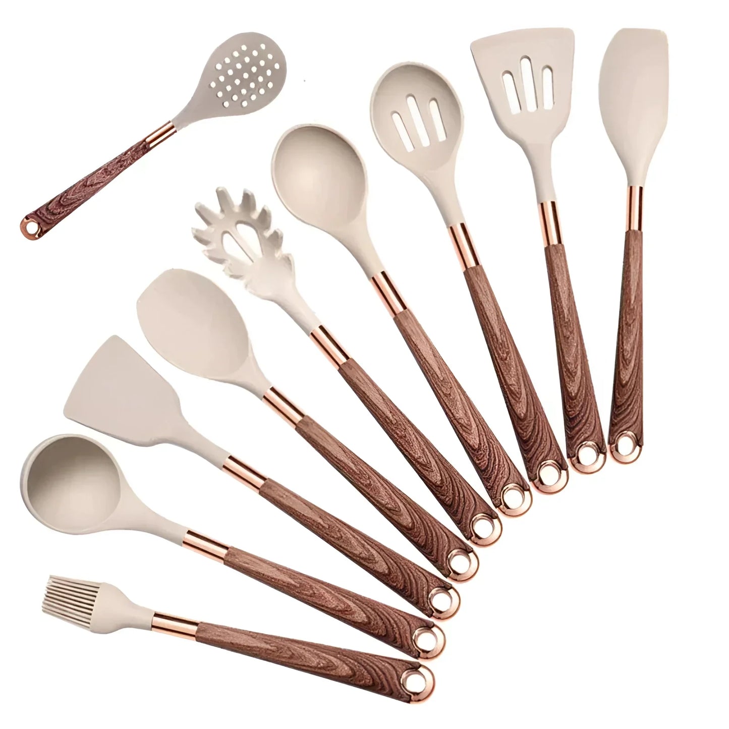 Stainless Steel Kitchen Utensil Set with Non-Slip Handles for Cooking & Baking - 10-Piece Cooking Tools