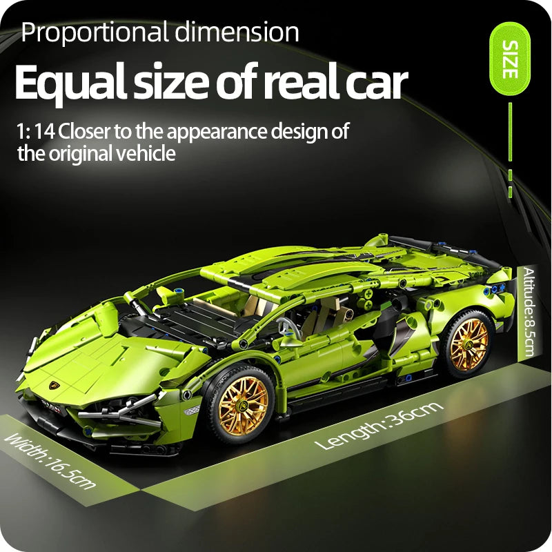 Racing Supercar Building Blocks | 1280 Pieces, Wireless Control & Realistic 1:14 Scale Model for Kids and Adults