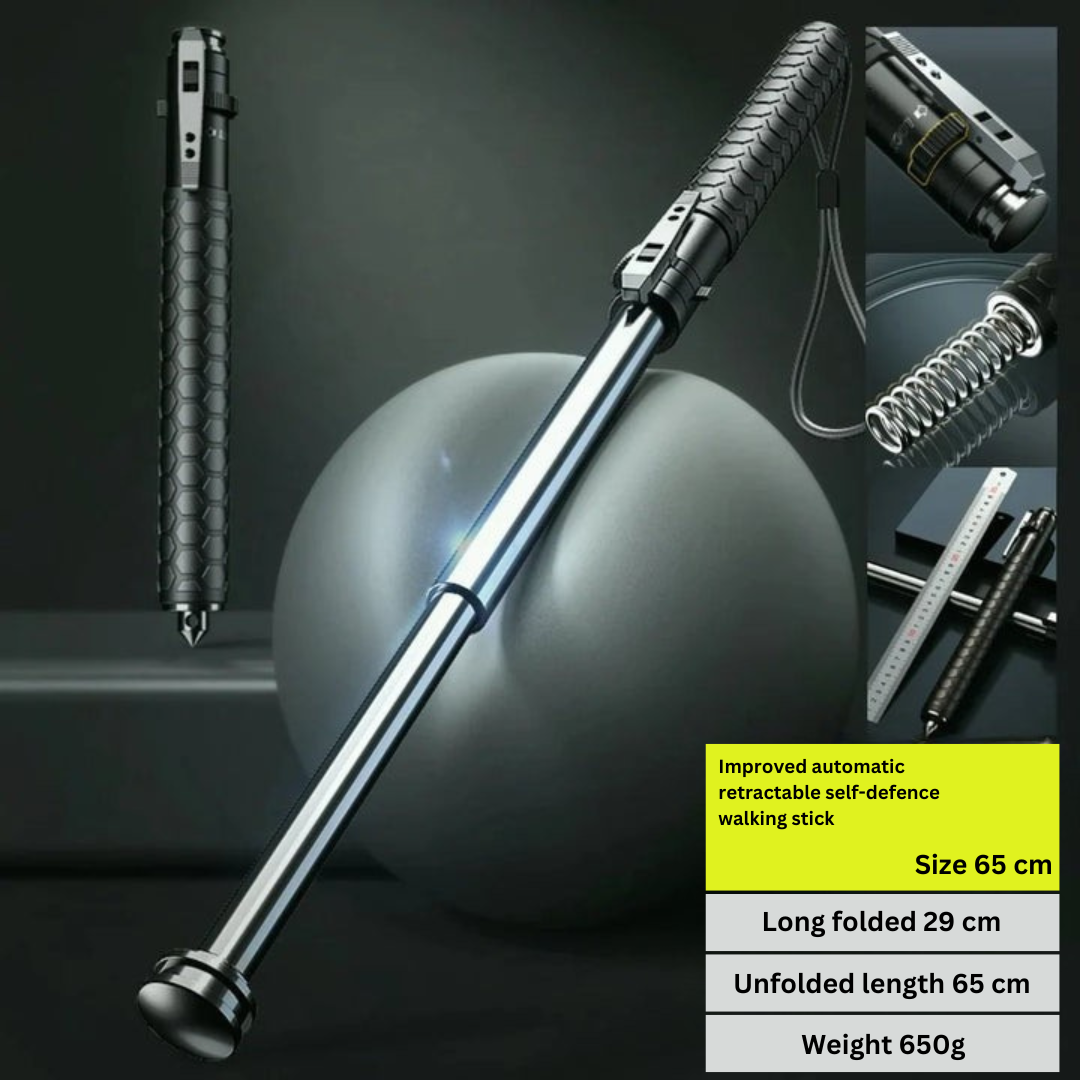 Automatic Self-Defense Walking Stick | Lightweight, Anti-Slip Grip & Compact for Hiking and Urban Safety