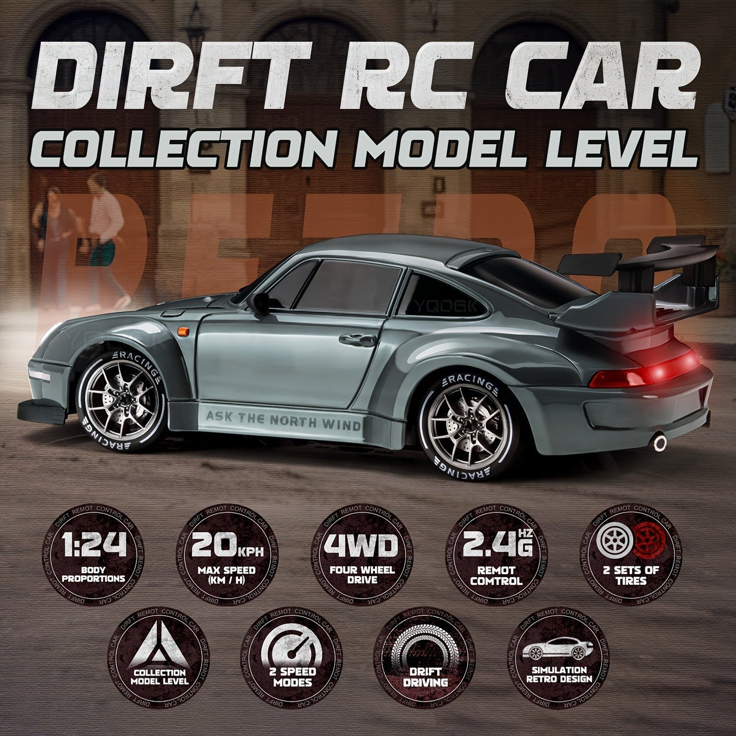1:24 RC Drift Car | 4WD, LED Wheels & USB Rechargeable for Indoor and Outdoor Racing Fun