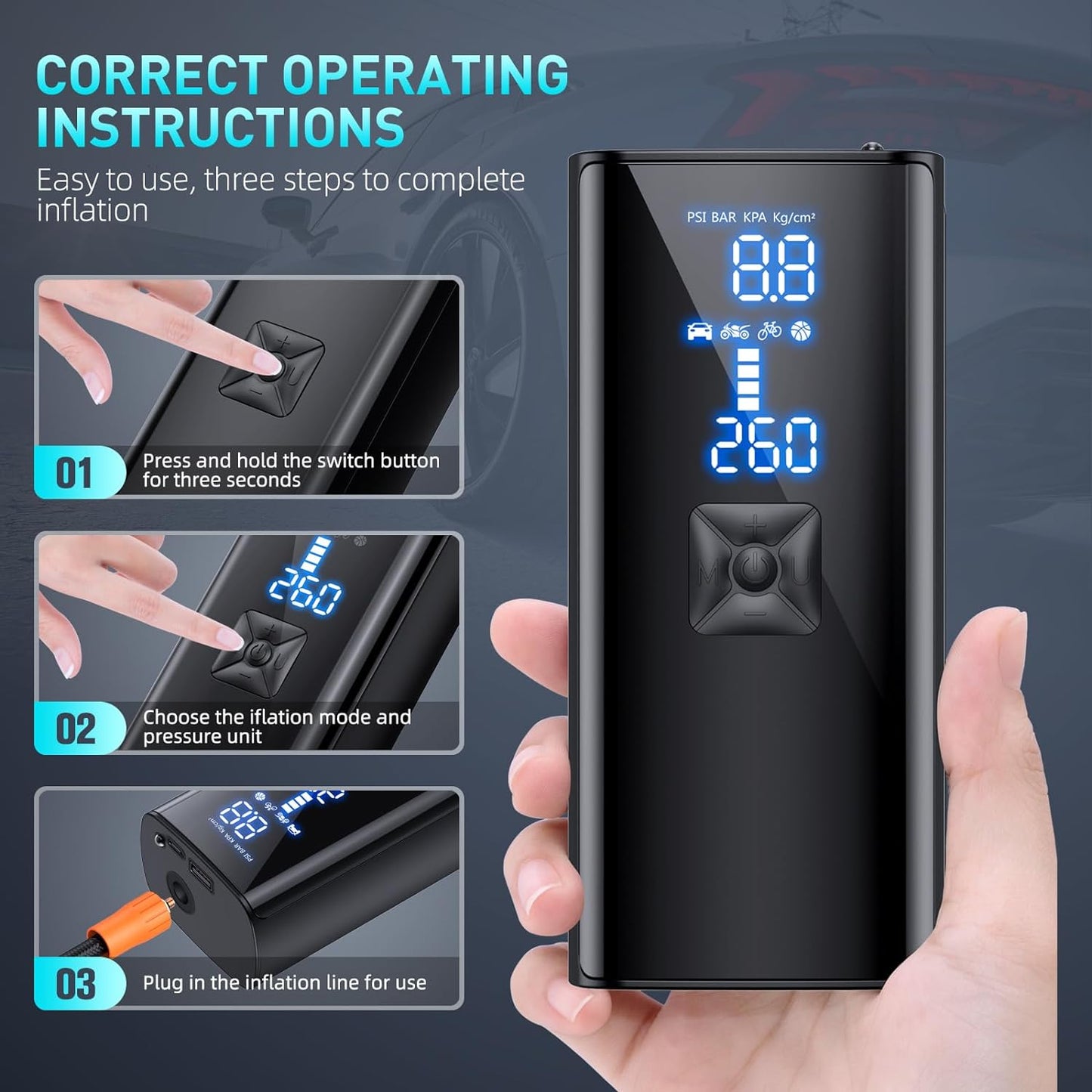 LumenPump Air Compressor β Cordless Tyre Pump for Quick & Efficient Car Tyre Inflation Anywhere