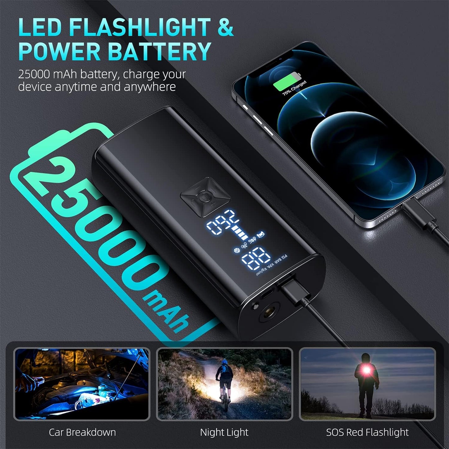 LumenPump Air Compressor β Cordless Tyre Pump for Quick & Efficient Car Tyre Inflation Anywhere