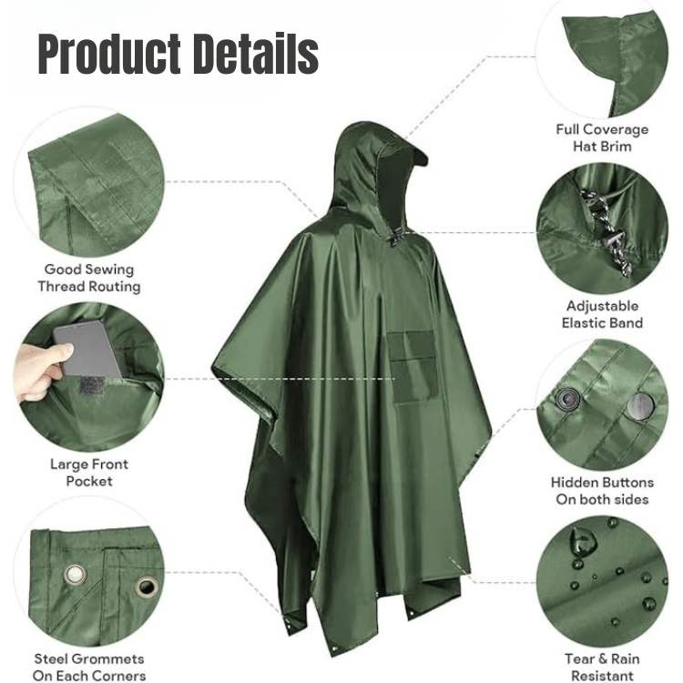 All-Terrain Trek Poncho | Waterproof, Packable & Lightweight for Outdoor Adventures and Emergency Preparedness