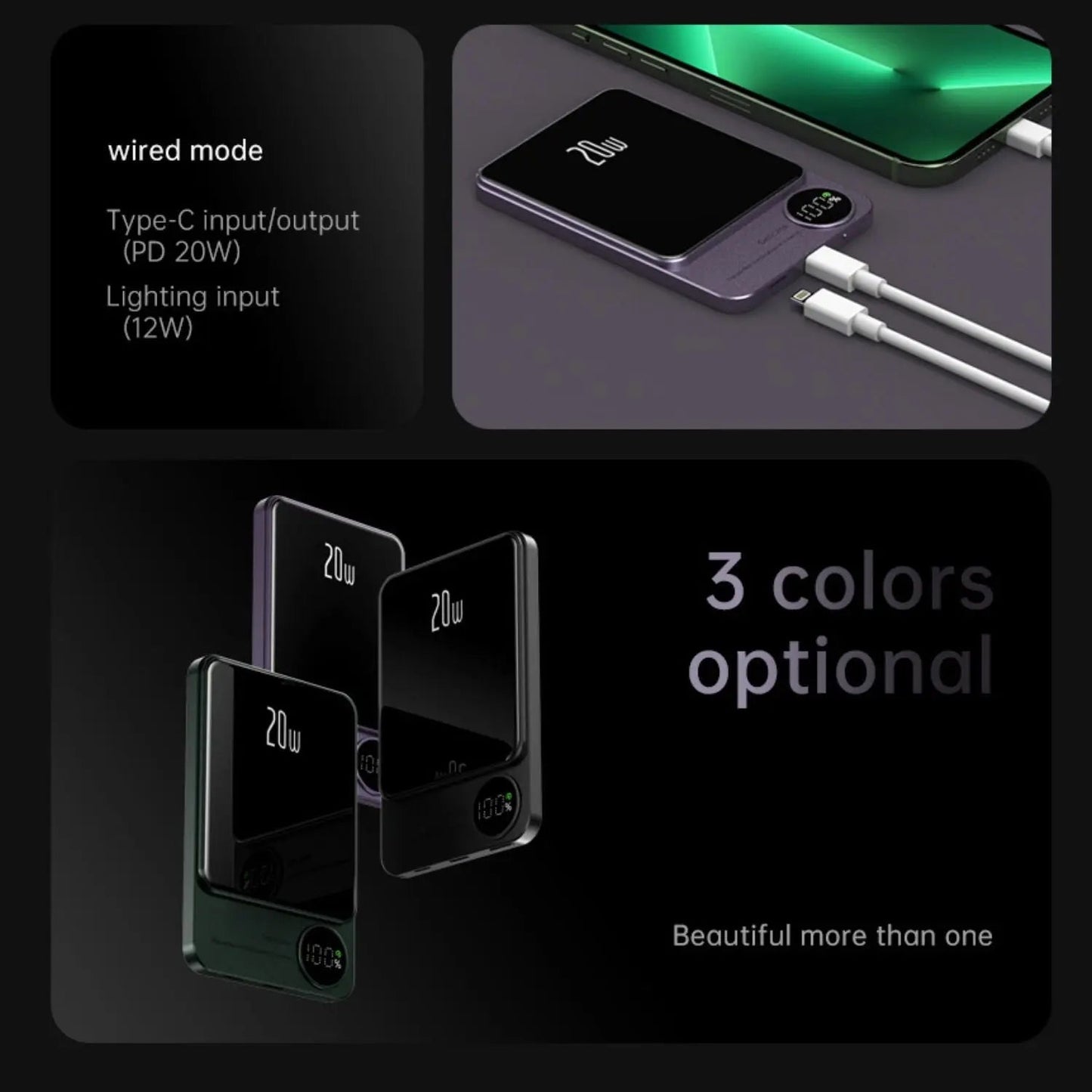 Sleek Magnetic Fast Charging Power Bank – Wireless, High-Capacity Backup Battery for All Devices