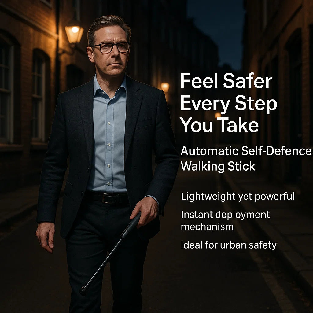 Automatic Self-Defense Walking Stick | Lightweight, Anti-Slip Grip & Compact for Hiking and Urban Safety