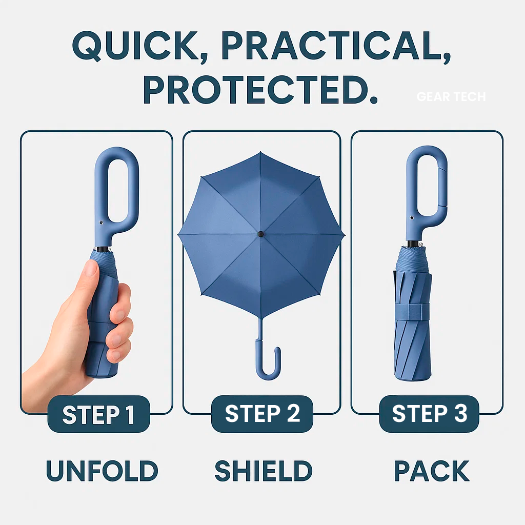Wind-Resistant Automatic Folding Umbrella with Large Buckle Handle – Compact & Durable