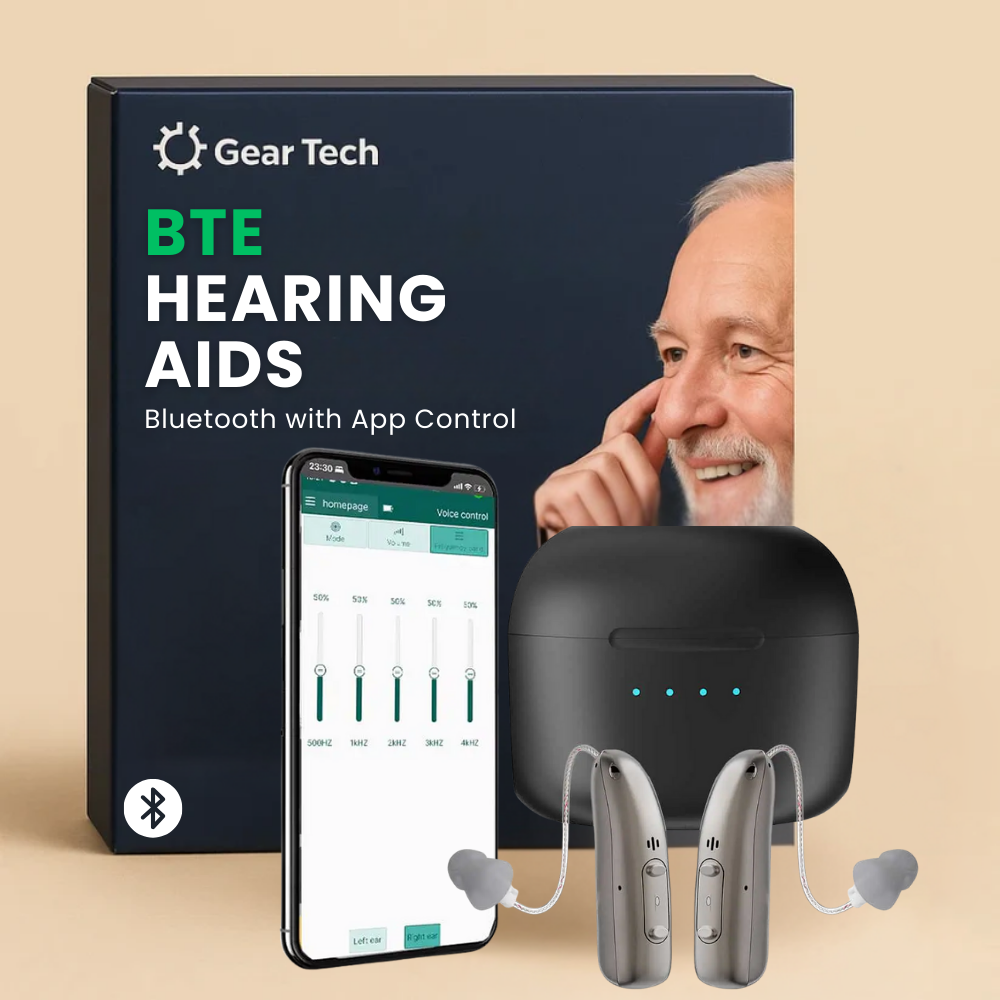 BTE Digital Hearing Aids – Rechargeable Behind the Ear Hearing Amplifiers with Noise Cancelling & Volume Control