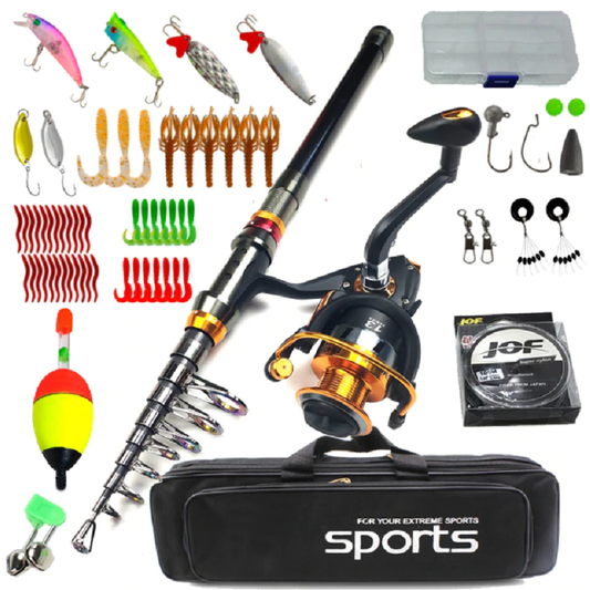 Carbon Telescopic Spinning Fishing Rod Reel Full Kit | Durable, Waterproof Bag & Essential Gear for Beginners and Professionals