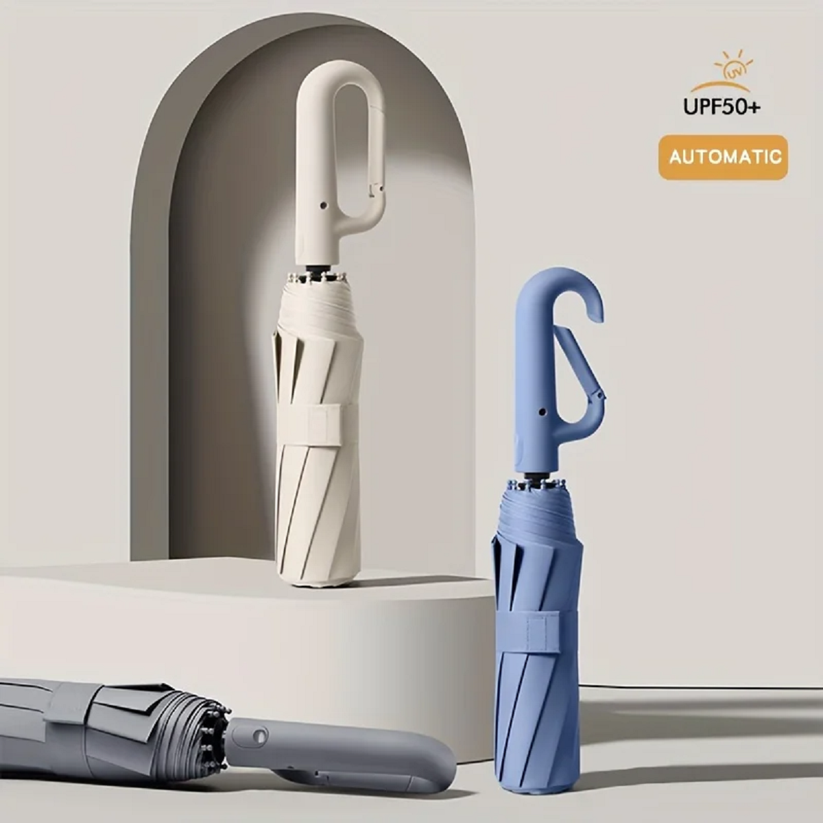 Wind-Resistant Automatic Folding Umbrella with Large Buckle Handle – Compact & Durable