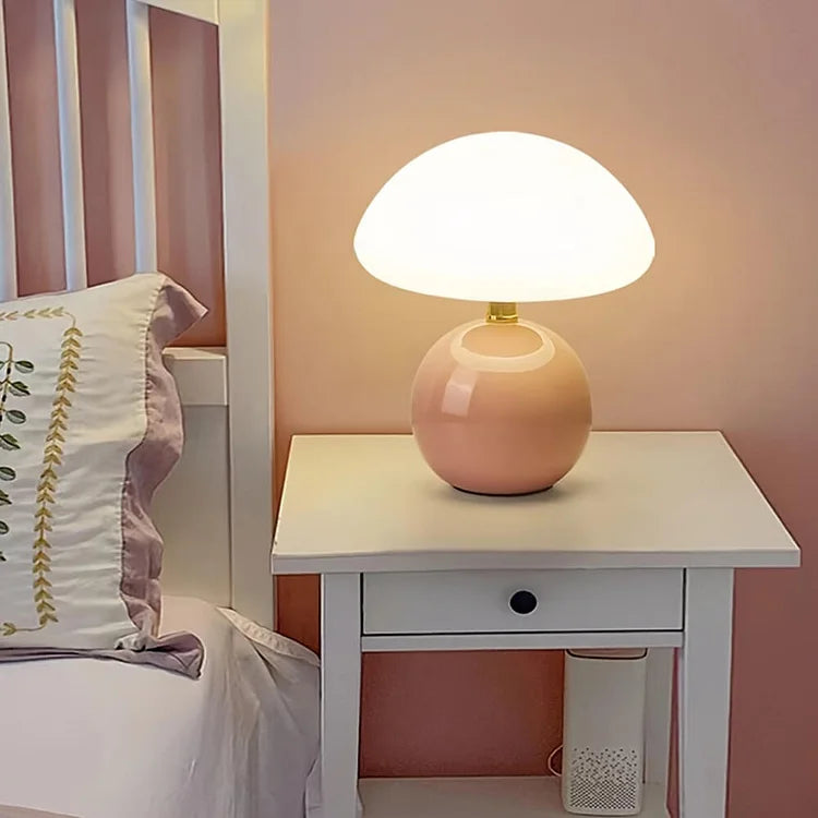French Cream Mushroom Table Lamp - Vintage Style Lighting for Home Decor & Living Room