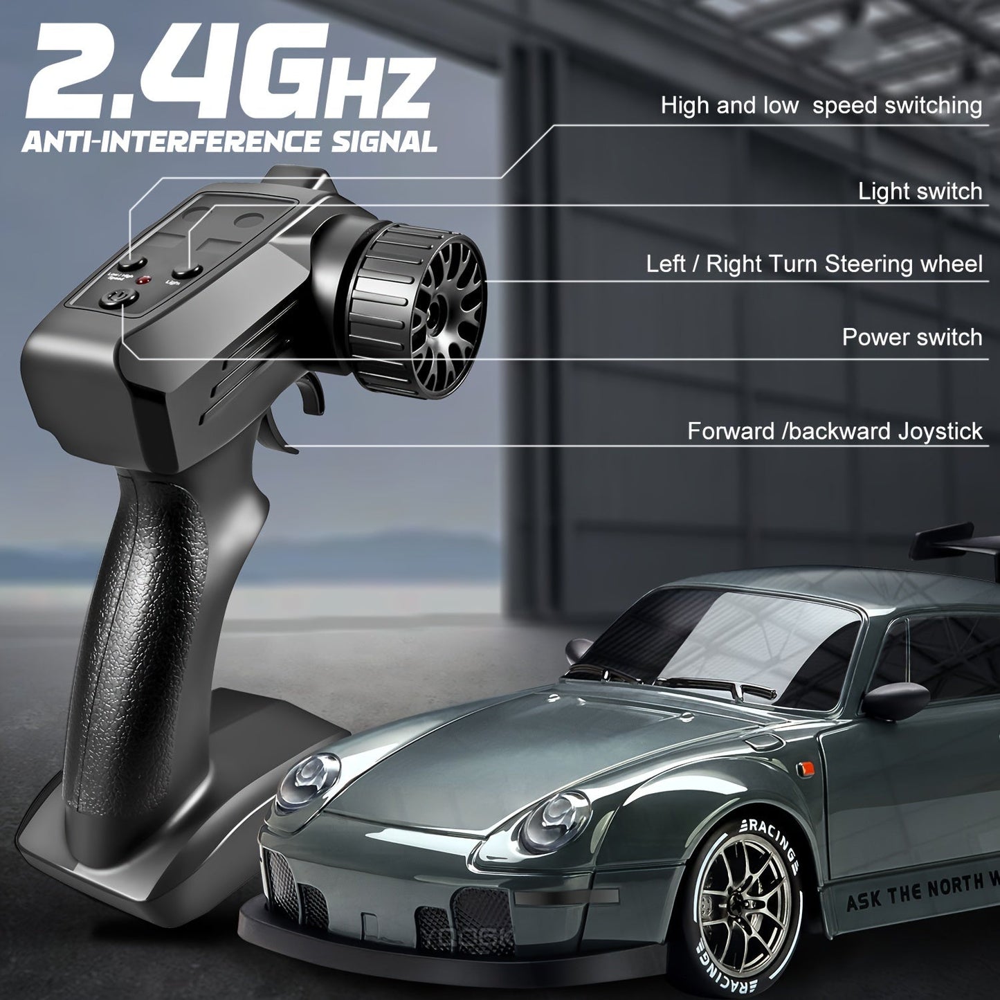 1:24 RC Drift Car | 4WD, LED Wheels & USB Rechargeable for Indoor and Outdoor Racing Fun