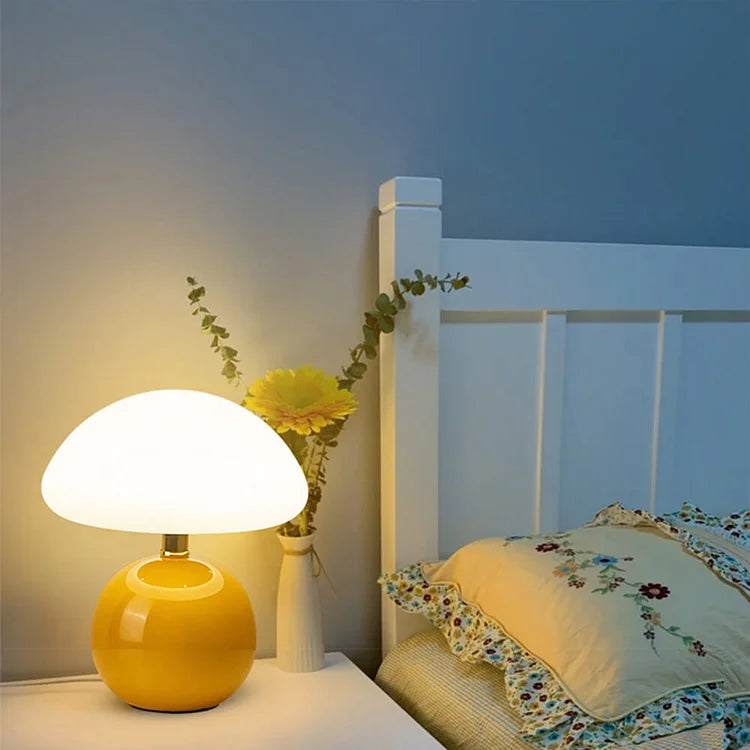 French Cream Mushroom Table Lamp - Vintage Style Lighting for Home Decor & Living Room