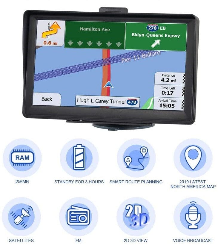 7" GPS Navigation System | Upgraded with Live Traffic Updates & Pre-Loaded UK & EU Maps for Cars and Trucks
