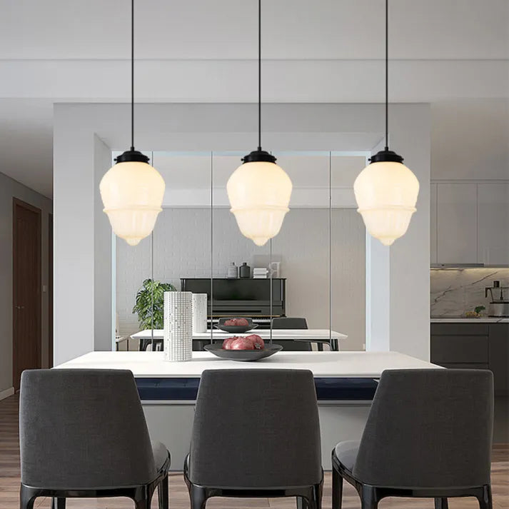 Geometric Milk Glass Pendant Light Fixture - Vintage White Design for Kitchen & Dining Room Lighting