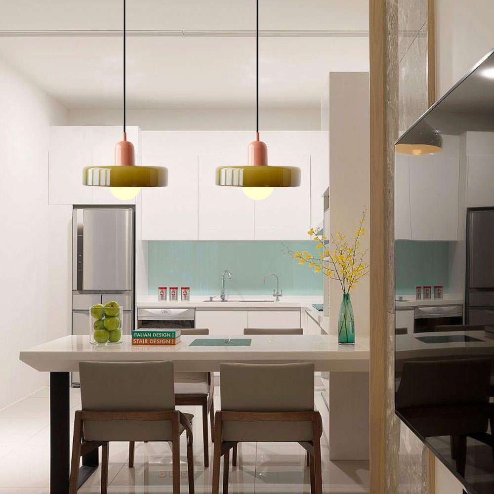 Colored Glass Bauhaus Pendant Light Fixture for Modern Home Decor & Dining Spaces