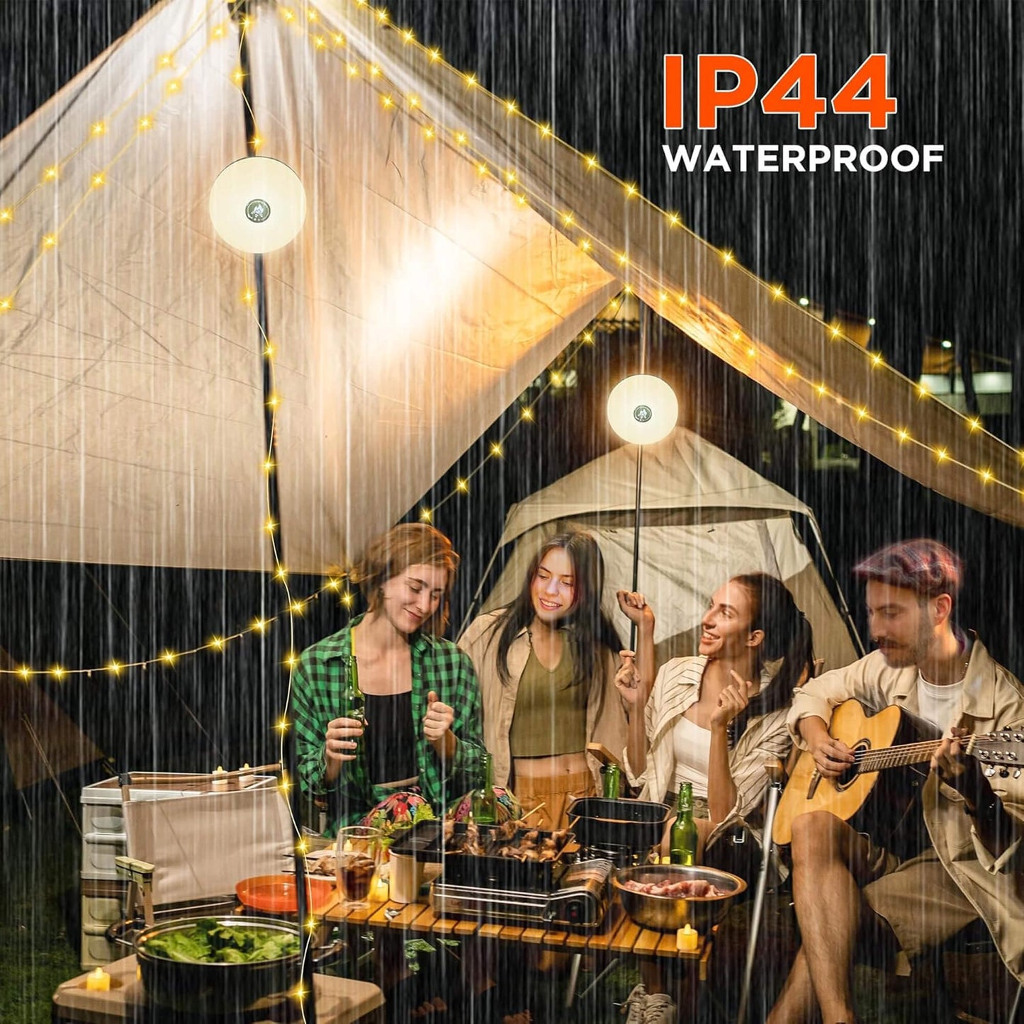 4 in 1 Camp Light – Portable Camping Lantern, String Lights with 8 Lighting Modes, Rechargeable Power Bank for Outdoor Adventures