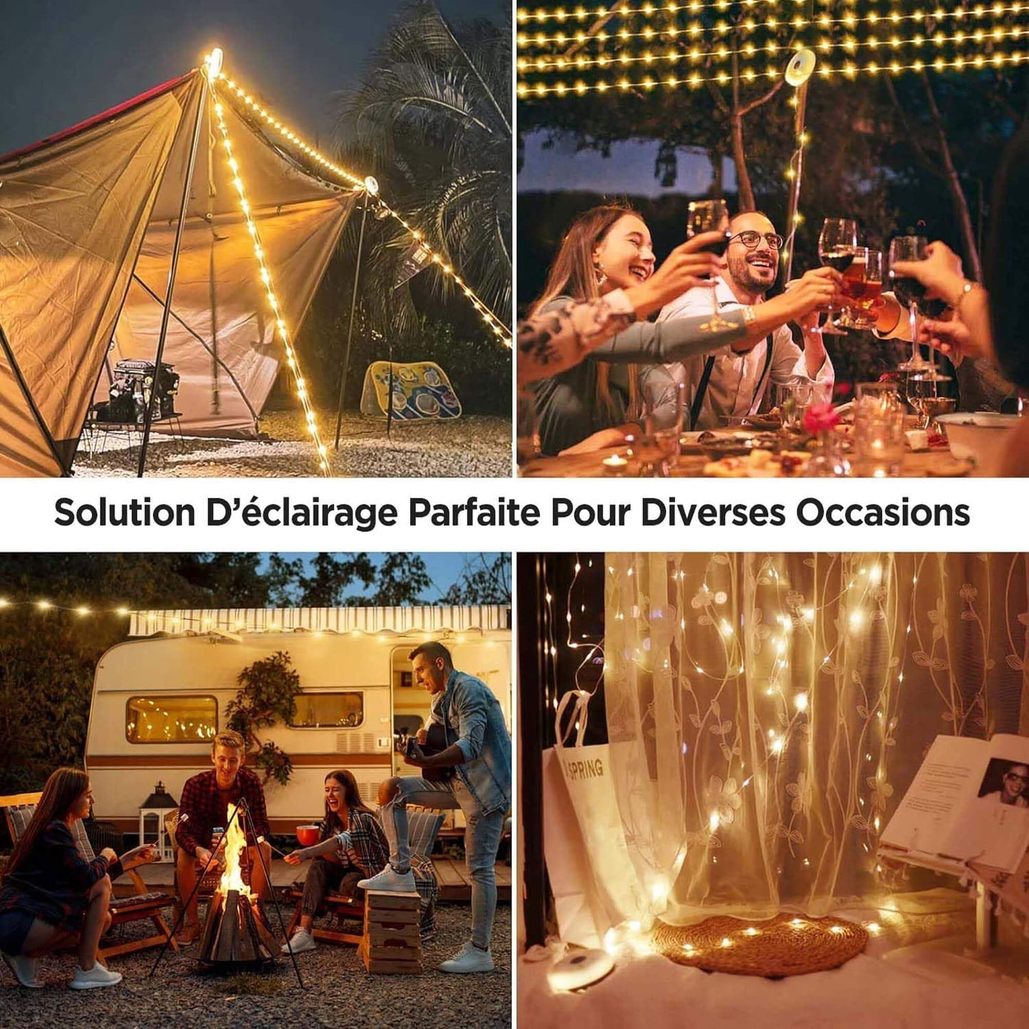 4 in 1 Camp Light – Portable Camping Lantern, String Lights with 8 Lighting Modes, Rechargeable Power Bank for Outdoor Adventures