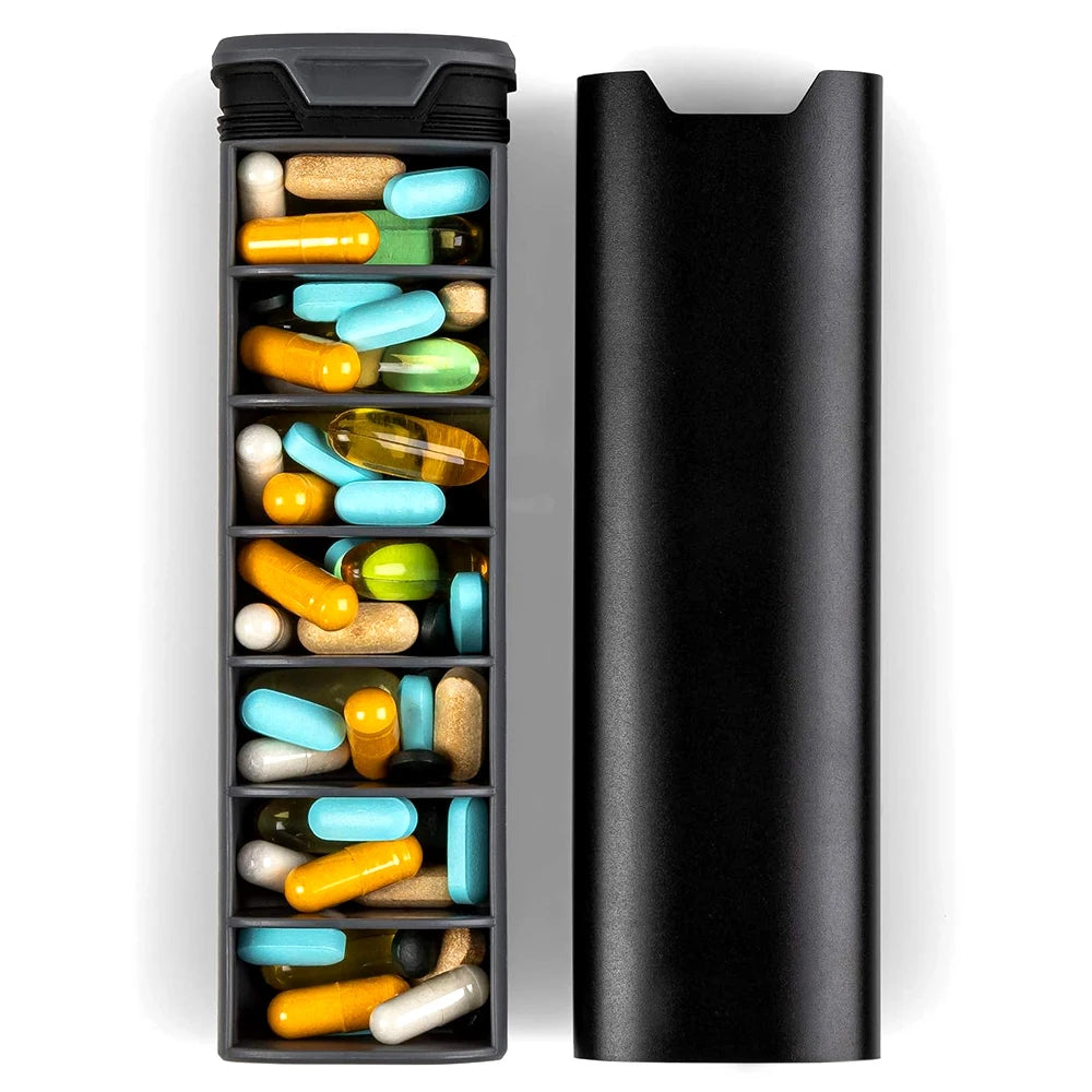 Weekly Pill Organizer | Premium Aluminium & Wooden Design for Home, Office & Travel