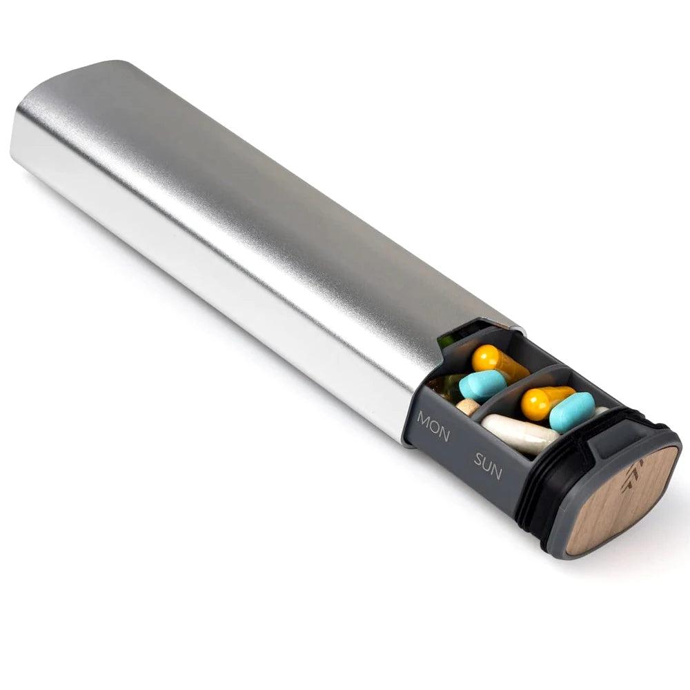 Weekly Pill Organizer | Premium Aluminium & Wooden Design for Home, Office & Travel
