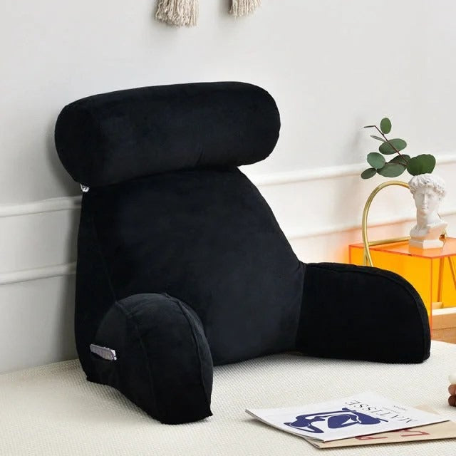 Backrest Pillow with Arms | Adjustable Headrest, Soft Velour Cover & Ideal for Couch or Bed Relaxation