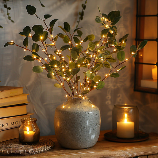 LED Fairy Light Olive Branch Decor - Battery Operated String Lights for Home, Wedding, and Party Decorations