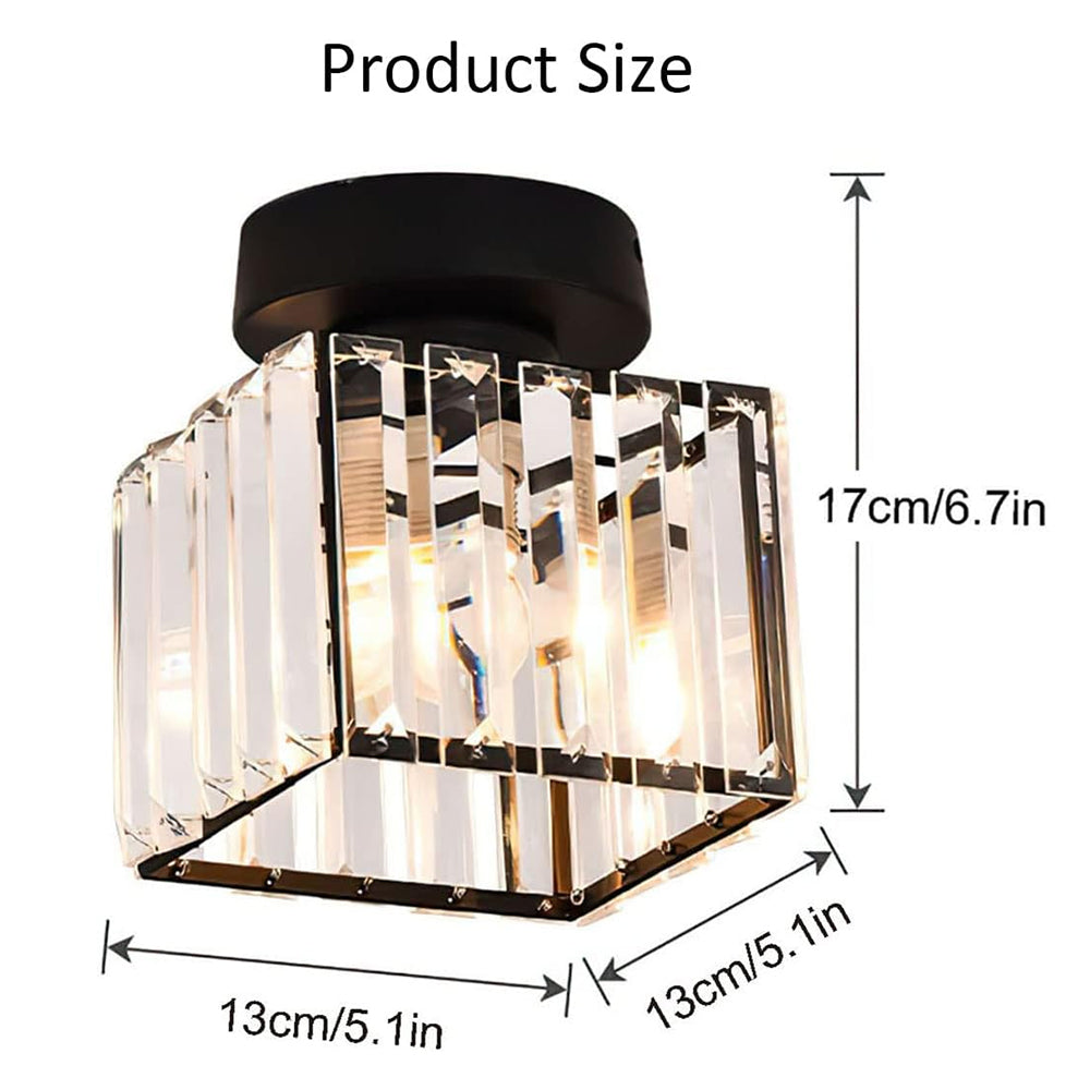 Modern 1-Light Flush Mount Ceiling Light | Black Brass Fixture with Crystal Shade for Hallway & Living Room