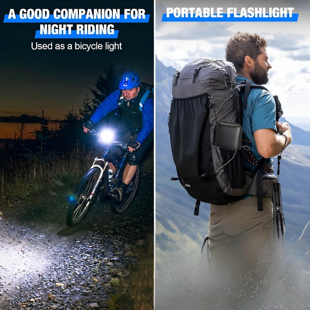 100,000 Lumen Rechargeable LED Flashlight | Waterproof, Impact-Resistant & Ideal for Hiking, Emergencies & Power Outages