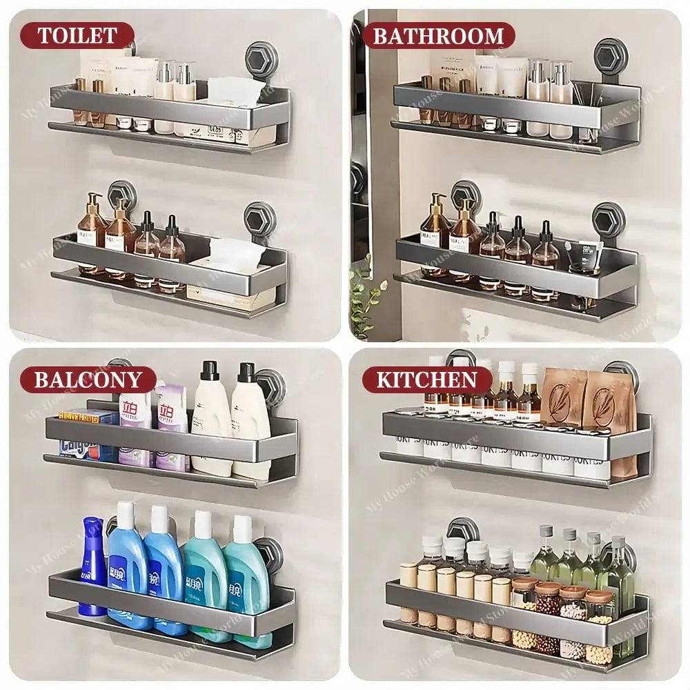 Wall-Mounted Suction Cup Spice Rack Organizer for Kitchen Storage and Easy Access to Spices