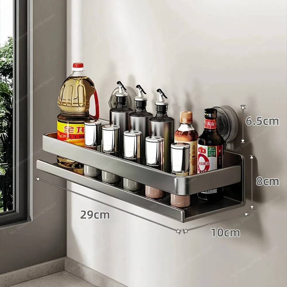 Wall-Mounted Suction Cup Spice Rack Organizer for Kitchen Storage and Easy Access to Spices