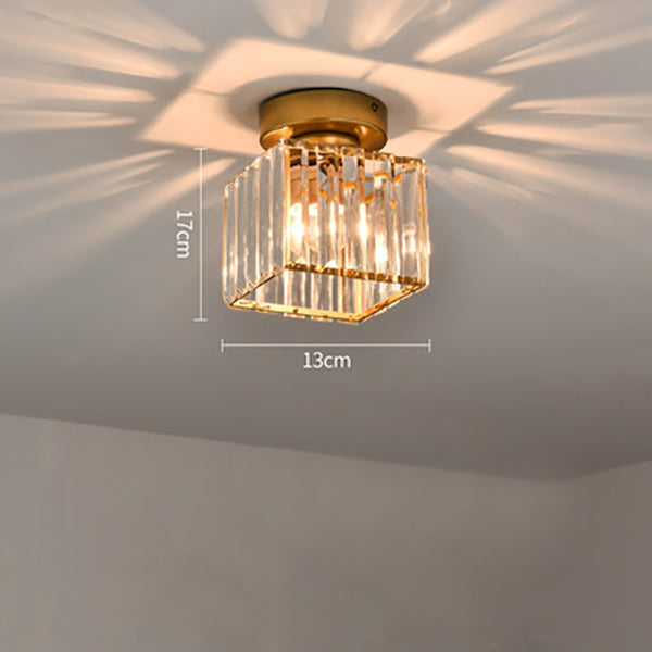 Modern 1-Light Flush Mount Ceiling Light | Black Brass Fixture with Crystal Shade for Hallway & Living Room