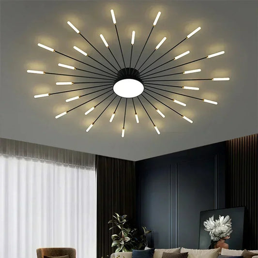 Modern Industrial Ceiling Lamp Sputnik Fireworks | Black & Gold Finish. LED Lighting for Living Room. Dining Room & Bedroom Decor