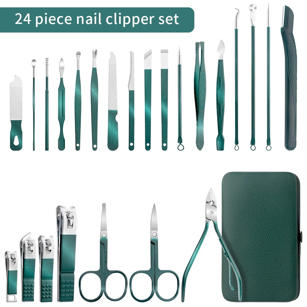 Stainless Steel Grooming Set | 7, 13, or 24-Piece Kits for Manicures & Pedicures at Home or Travel