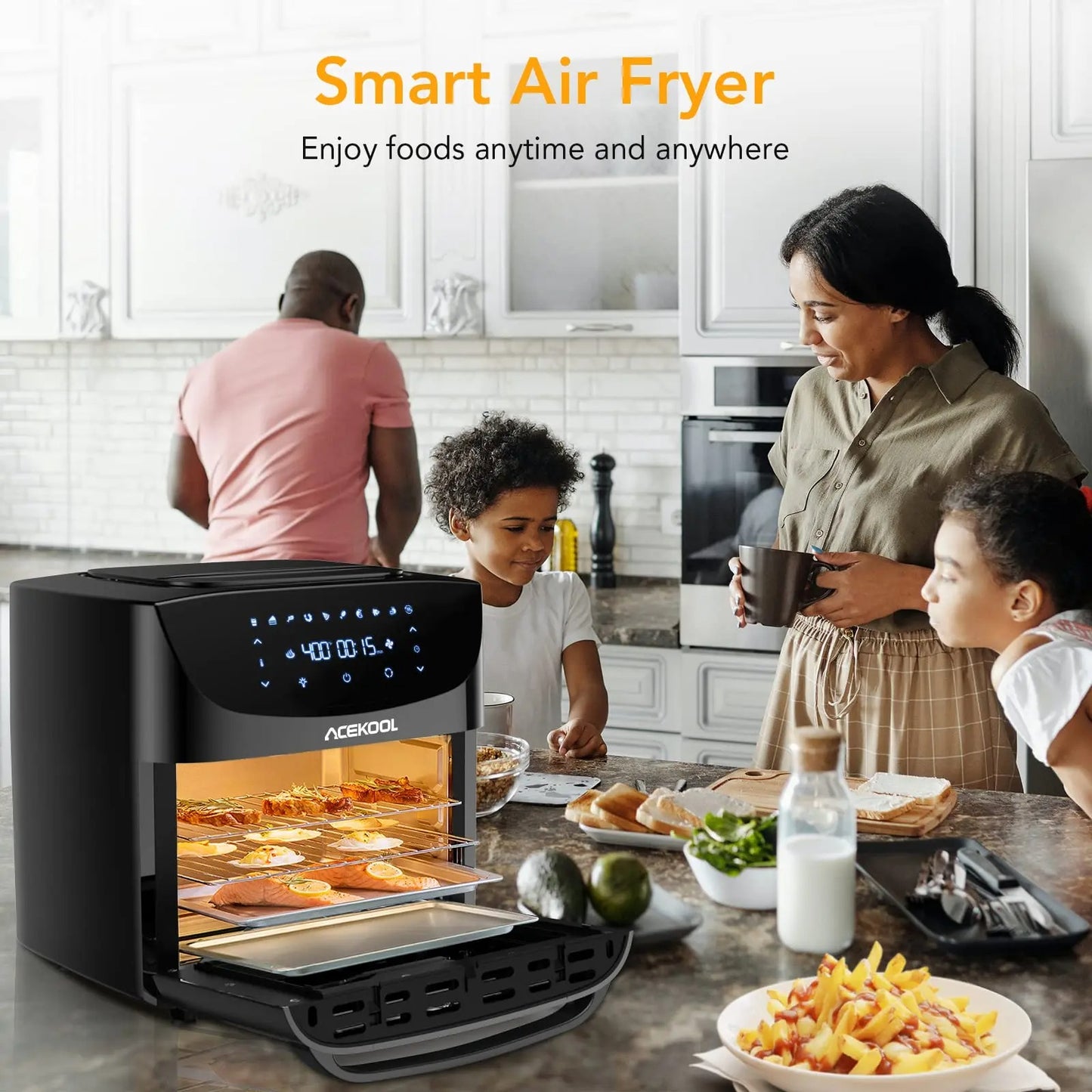 Multi-Function 10-in-1 Air Fryer Toaster Oven - Steam Infusion Technology for Tender Meats & Fluffy Breads | Perfect Dry Fyier for Small Spaces