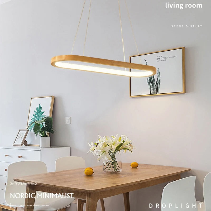 Minimalist Wooden Pendant Light | LED. Dimmable and Perfect for Dining Room and Kitchen