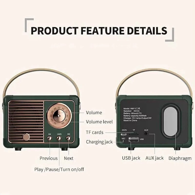 EchoWave™ | Vintage Bluetooth Speaker with Retro Design | Portable Wireless Audio for Home & Outdoor Use