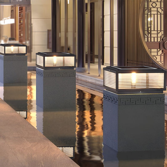 Outdoor Pier Mount Light | Waterproof LED. 3-Step Dimming & Energy-Saving for Garden and Pathway Illumination