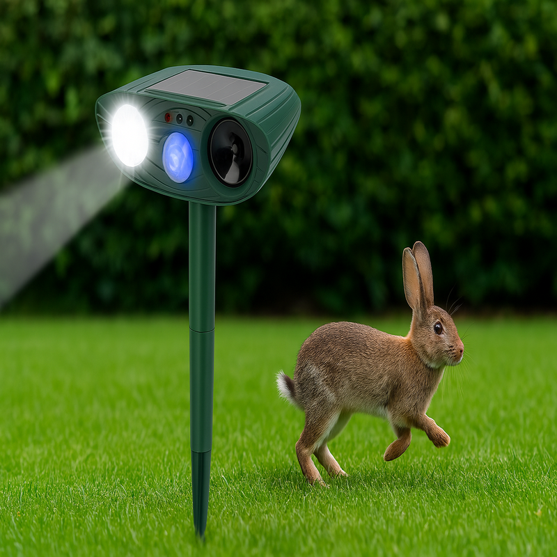 Solar Powered Ultrasonic Rabbit Repeller with Flashing Light – Effective Pest Control for Gardens and Yards